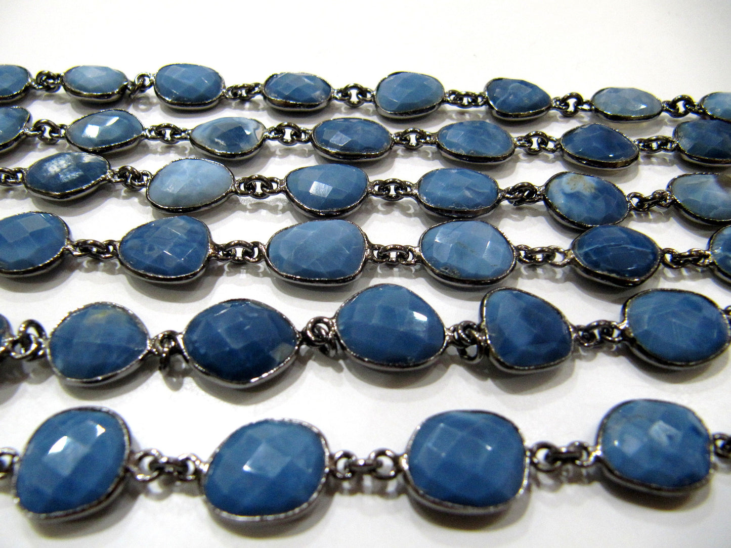 Natural Blue Opal Uneven  Free Shape Briolette Bezel Connector Chain Size 12 to 15mm  Wholesale prices Jewelry making bezel chain.