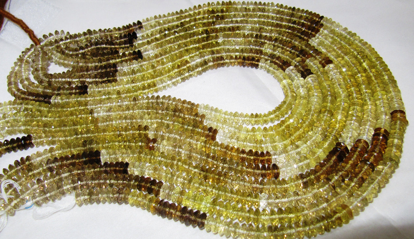 Natural Genuine Beer Quartz  German Cut Rondelle Faceted Size 7mm gemstone Beads Strand 8 inches long  Wholesale Prices