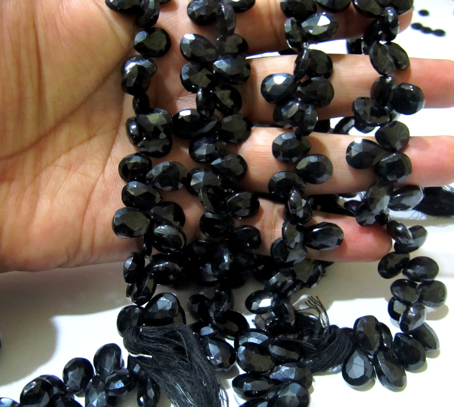 Genuine Black Spinel beads Pear Shape Size 10x14mm to 12x16mm Faceted Flat Drop beads 8 inch Strand approx.40 beads per strand
