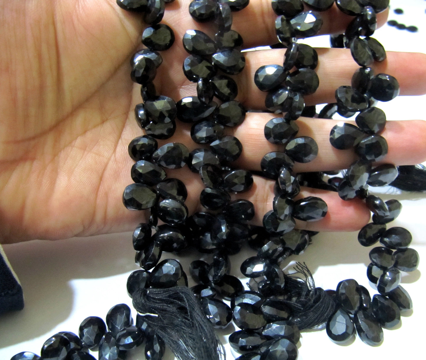 Genuine Black Spinel beads Pear Shape Size 10x14mm to 12x16mm Faceted Flat Drop beads 8 inch Strand approx.40 beads per strand