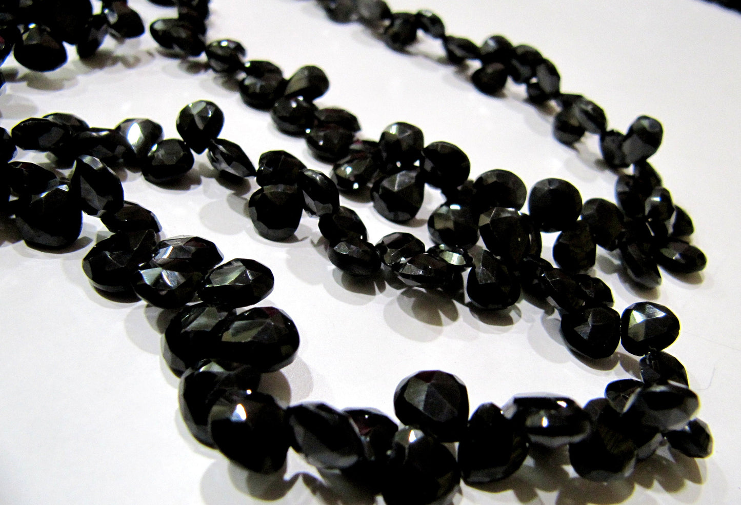 Natural Black Spinel heart Shape Briolette Faceted 8 to 10mm Gemstone beads 8 inches Strand jewelry making bead Sold per Strand