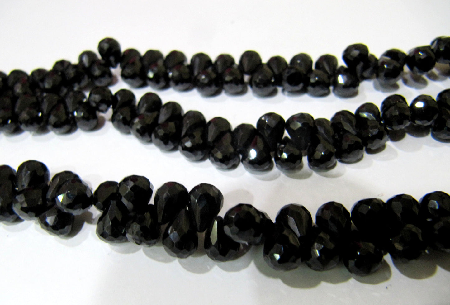 Natural Black Spinel Tear Drop Shape Briolette Faceted 5x7mm to 6x8mm Gemstone beads 10inches Strand jewelry making bead Sold per Strand