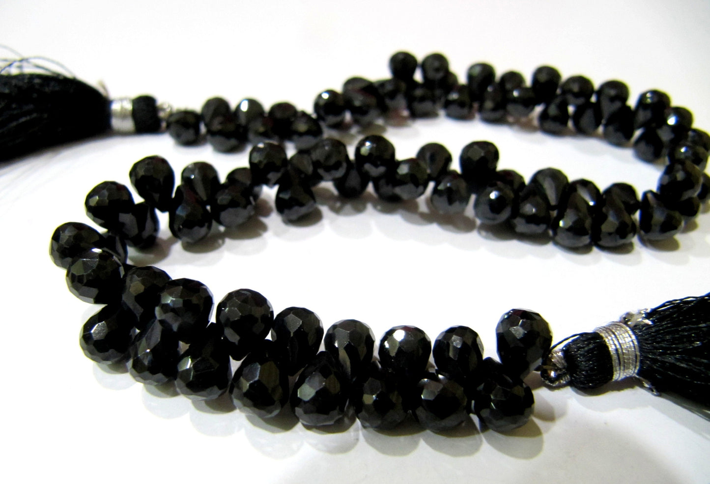 Natural Black Spinel Tear Drop Shape Briolette Faceted 5x7mm to 6x8mm Gemstone beads 10inches Strand jewelry making bead Sold per Strand