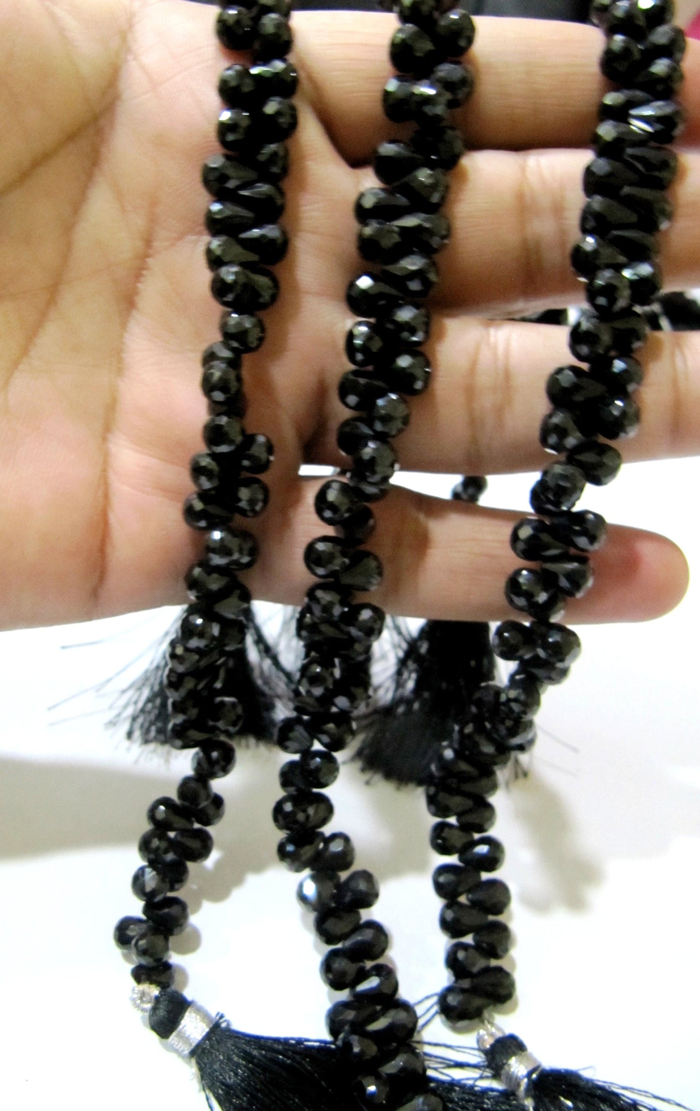 Natural Black Spinel Tear Drop Shape Briolette Faceted 5x7mm to 6x8mm Gemstone beads 10inches Strand jewelry making bead Sold per Strand
