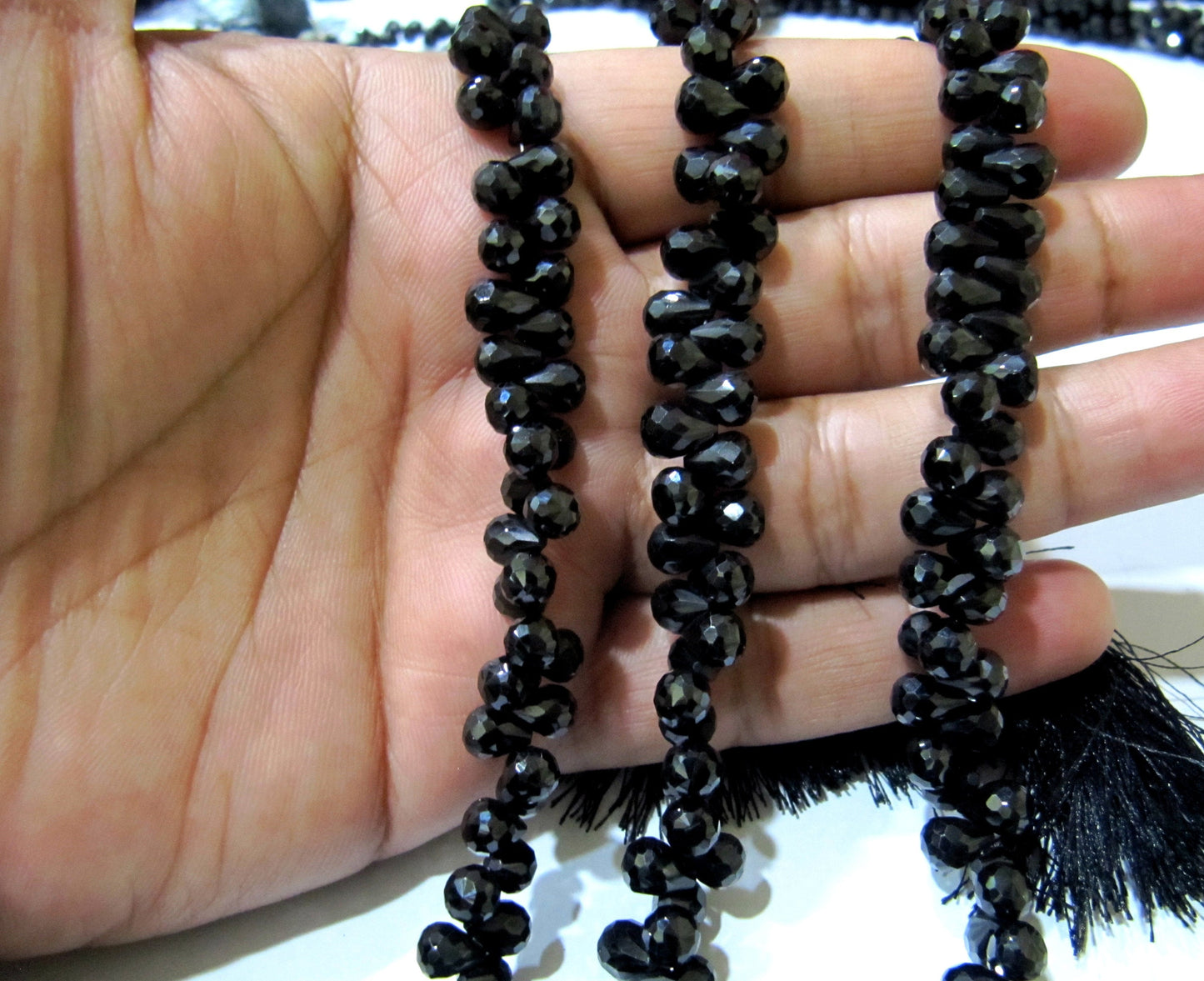 Natural Black Spinel Tear Drop Shape Briolette Faceted 5x7mm to 6x8mm Gemstone beads 10inches Strand jewelry making bead Sold per Strand