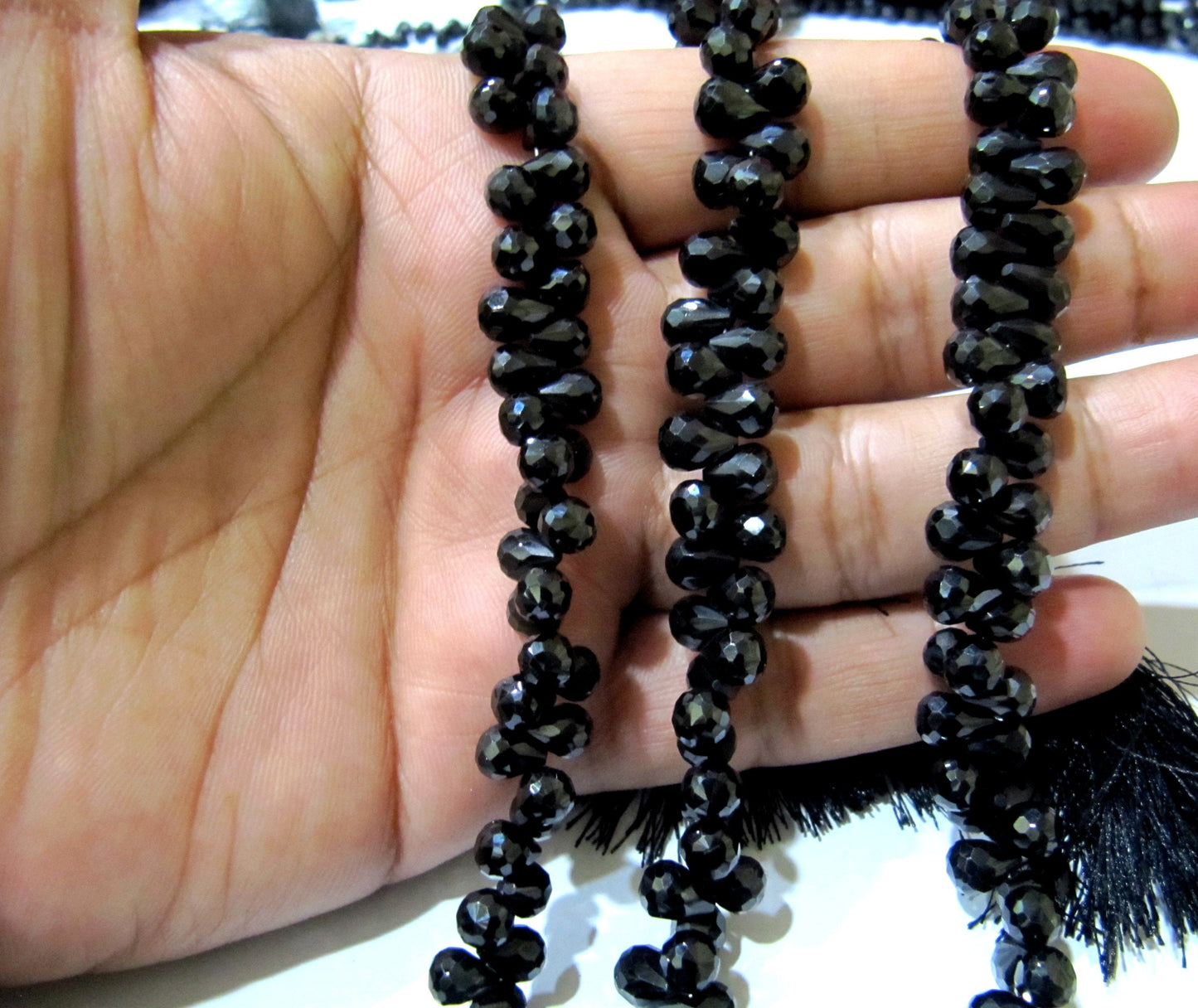 Natural Black Spinel Tear Drop Shape Briolette Faceted 5x7mm to 6x8mm Gemstone beads 10inches Strand jewelry making bead Sold per Strand