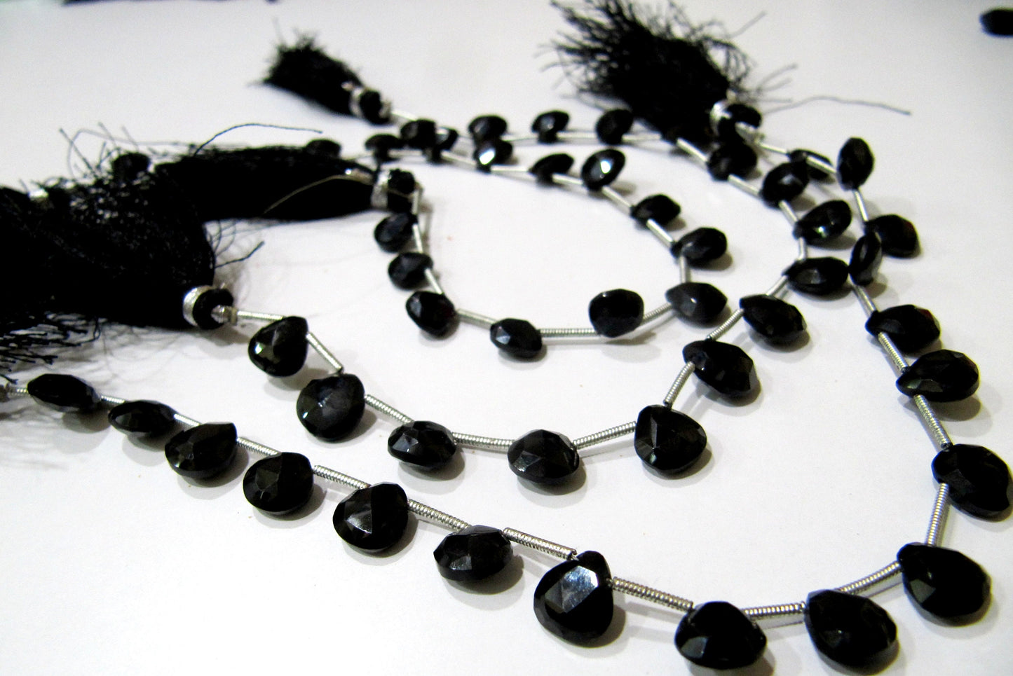 Natural Black Spinel heart Shape Briolette Faceted 8 to 10mm Gemstone beads 8 inches Strand jewelry making bead Sold per Strand
