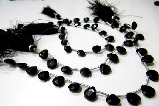Natural Black Spinel heart Shape Briolette Faceted 8 to 10mm Gemstone beads 8 inches Strand jewelry making bead Sold per Strand