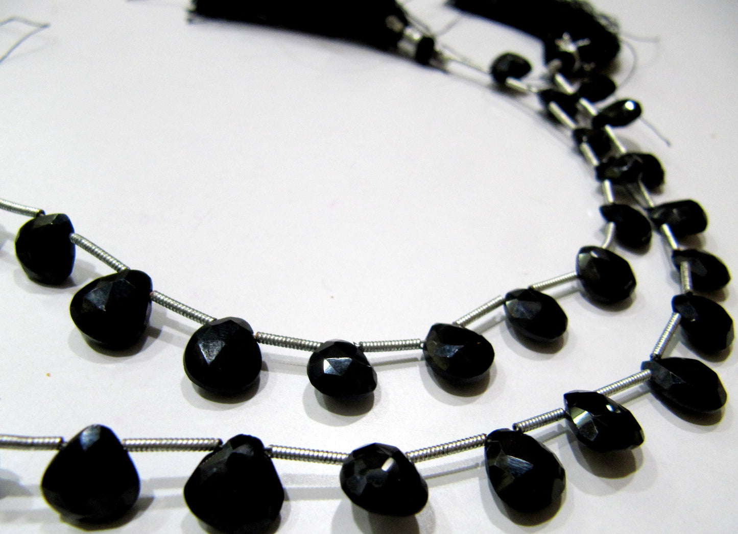 Natural Black Spinel heart Shape Briolette Faceted 8 to 10mm Gemstone beads 8 inches Strand jewelry making bead Sold per Strand