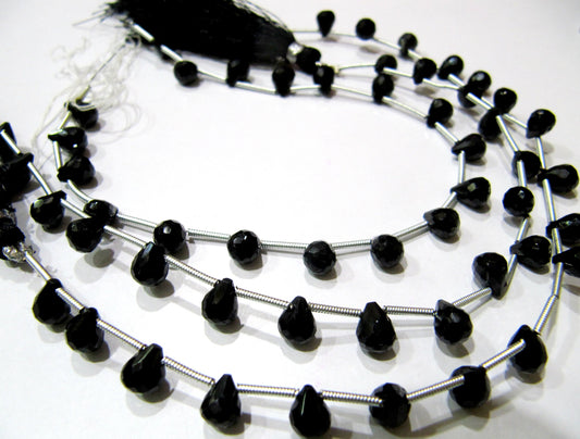 Natural Black Spinel Tear Drop Shape Briolette Faceted 5x7mm to 6x8mm Gemstone beads 10inches Strand jewelry making bead Sold per Strand