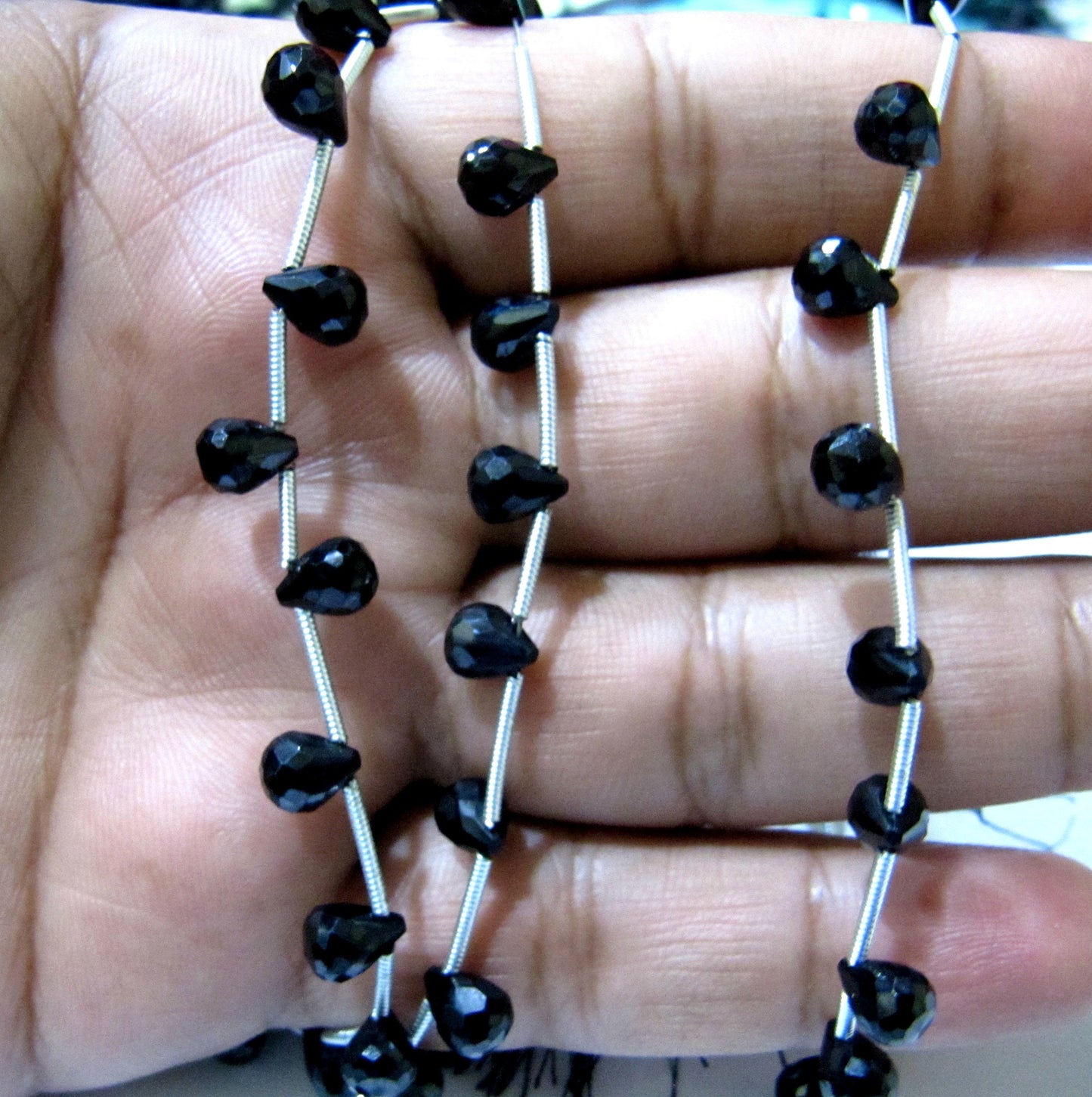 Natural Black Spinel Tear Drop Shape Briolette Faceted 5x7mm to 6x8mm Gemstone beads 10inches Strand jewelry making bead Sold per Strand
