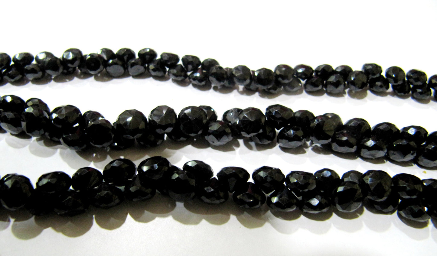 Natural Black Spinel Onion Shape Briolette Faceted 5x6mm to 7x8mm Gemstone beads 10inches Strand jewelry making bead Sold per Strand