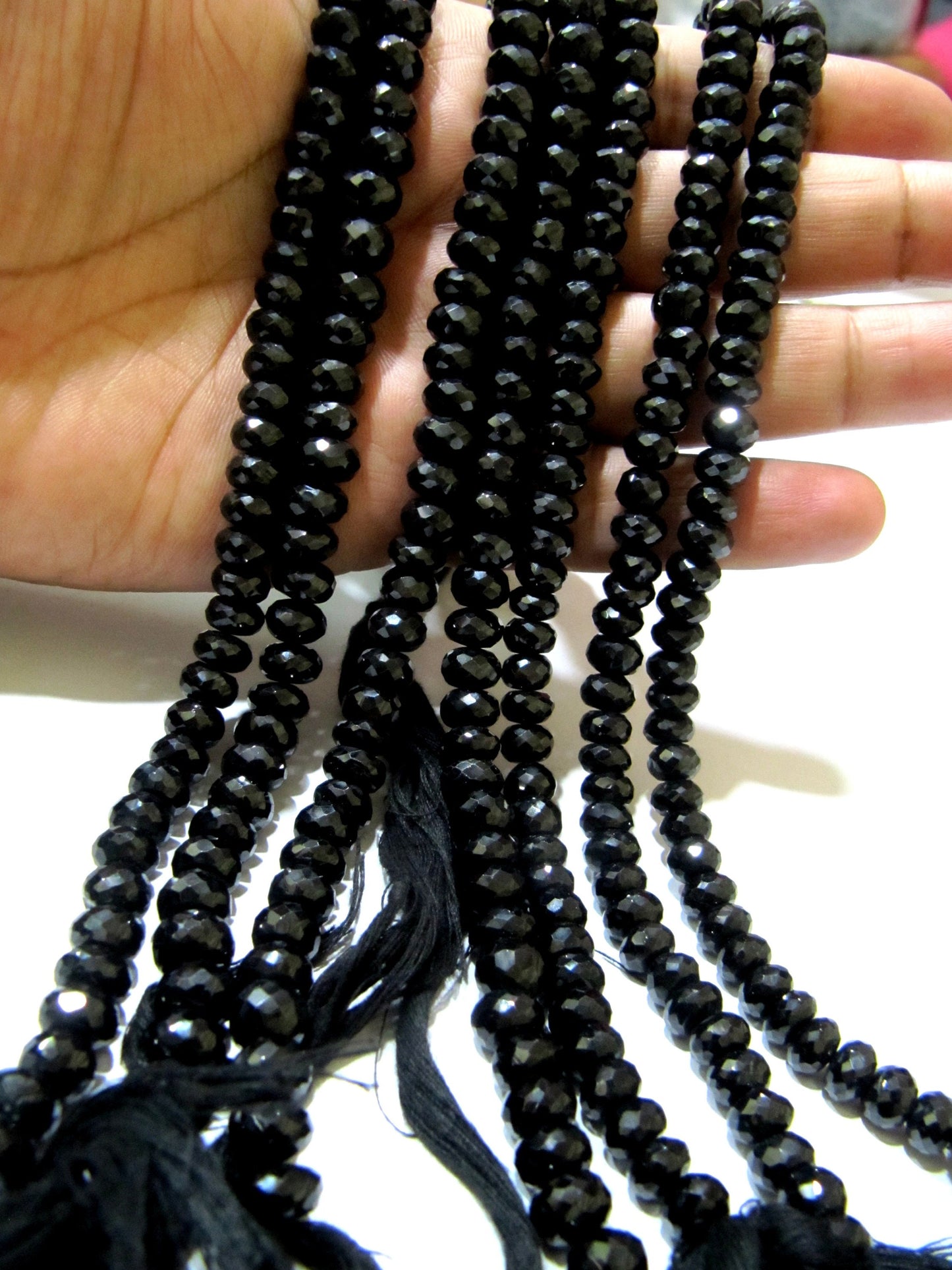Natural Black Spinel Rondelle Faceted 7mm to 8mm Gemstone beads 8 inches long Strand jewelry making bead Sold per Strand