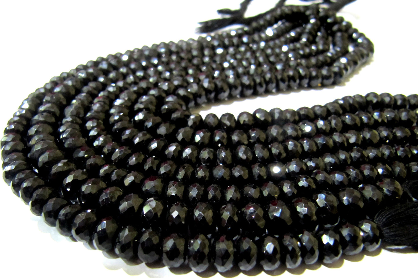 Natural Black Spinel Rondelle Faceted 7mm to 8mm Gemstone beads 8 inches long Strand jewelry making bead Sold per Strand