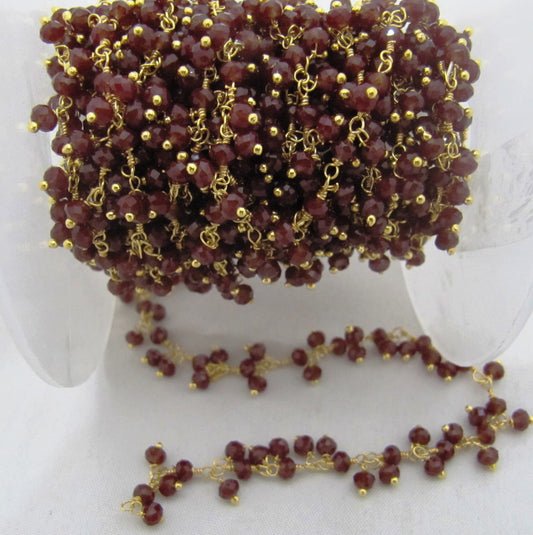 Garnet Hydro Quartz  Dangling Beaded 3mm Beads Thick Cluster Chain Wholesale Prices Jewelry Making Wire Wrapped chain sold per foot