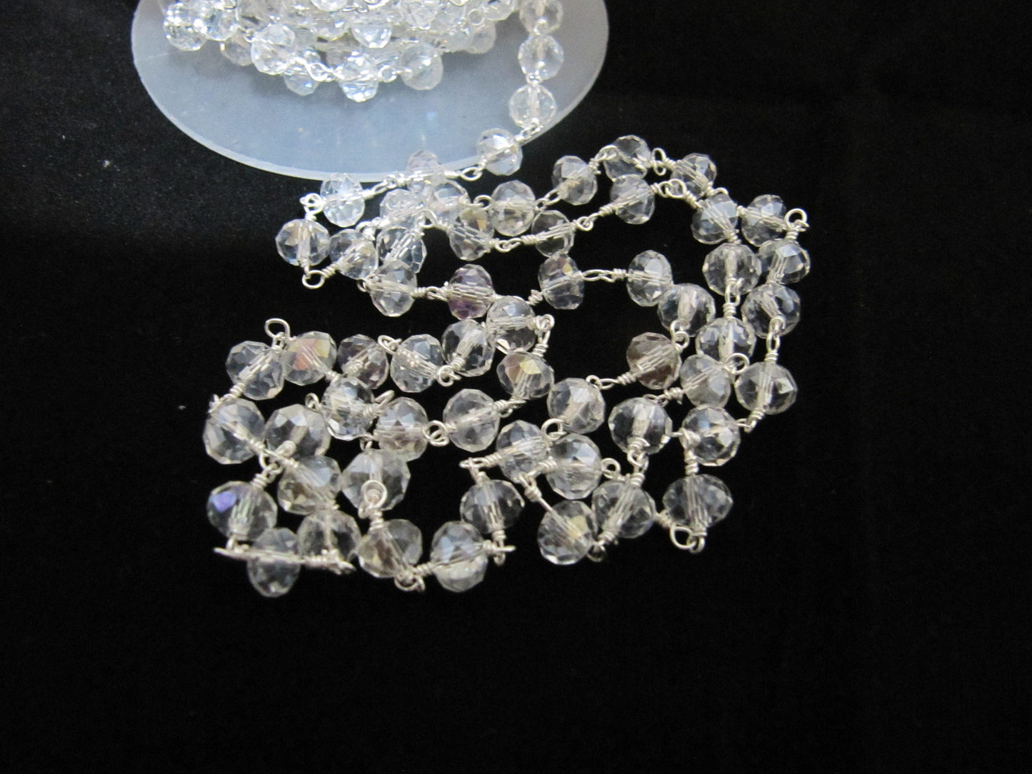 3 Feet- Crystal Quartz  Mystic Coated Beaded Rosary Chain Rondelle Faceted  6mm Clear Quartz Beads Chain Wholesale Prices