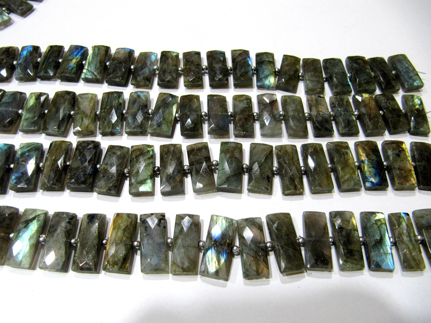 Natural Labradorite Baguette Shape Briolette Faceted 9X21mm Beads Sold Per Strand 8 inch long Cushion shape Gemstone Blue Flashy Beads