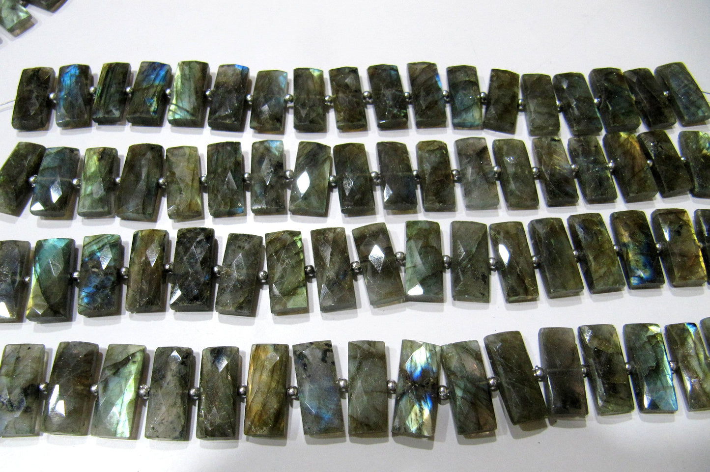 Natural Labradorite Baguette Shape Briolette Faceted 9X21mm Beads Sold Per Strand 8 inch long Cushion shape Gemstone Blue Flashy Beads