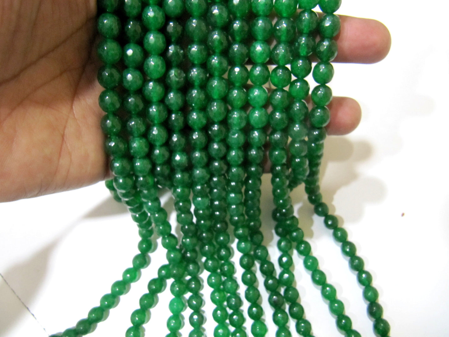 Green Jade Round Faceted Round Ball Shape 7-8mm Size Beads Strand 14 inches long Green Jade Gemstone Beads Wholesale Prices
