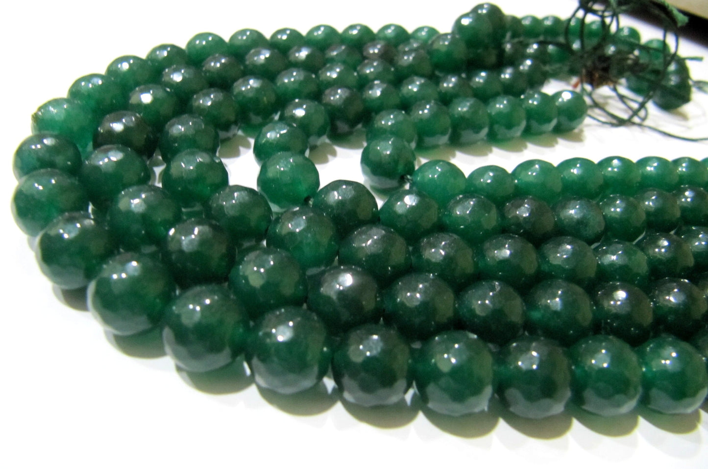 Green Jade Round Faceted Round Ball Shape 10mm Size Beads Strand 15 inches long Green Jade Gemstone Beads Wholesale Prices