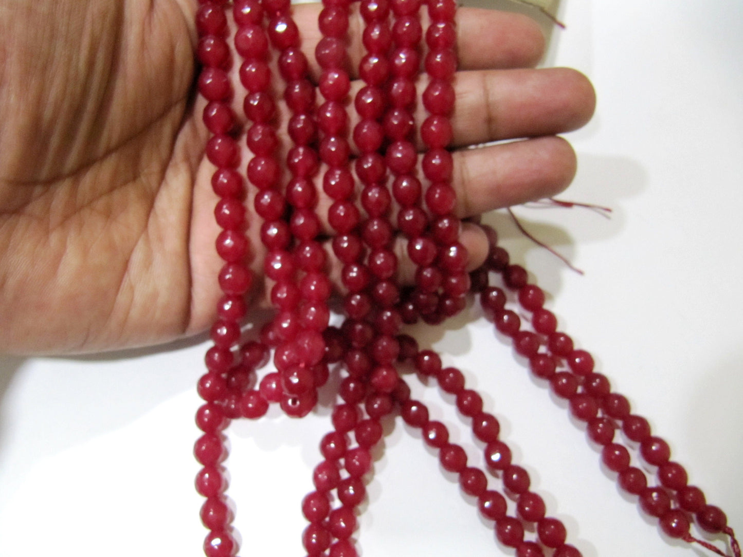 Ruby Jade Round Faceted Round Ball Shape 7-8mm Size Beads Strand 14-15 inches long Ruby Jade Gemstone Beads Wholesale Prices