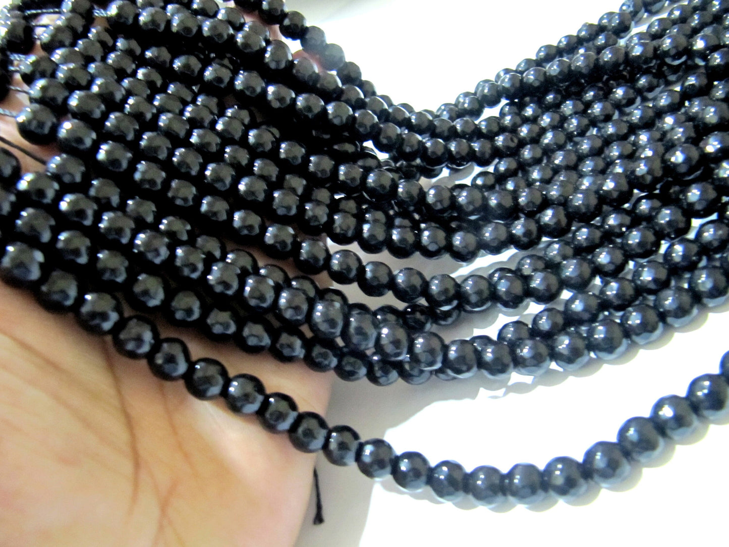 Black Onyx Round Faceted Round Ball Shape 7-8mm Size Beads Strand 14-15 inches long Black Onyx Gemstone Beads Wholesale Prices