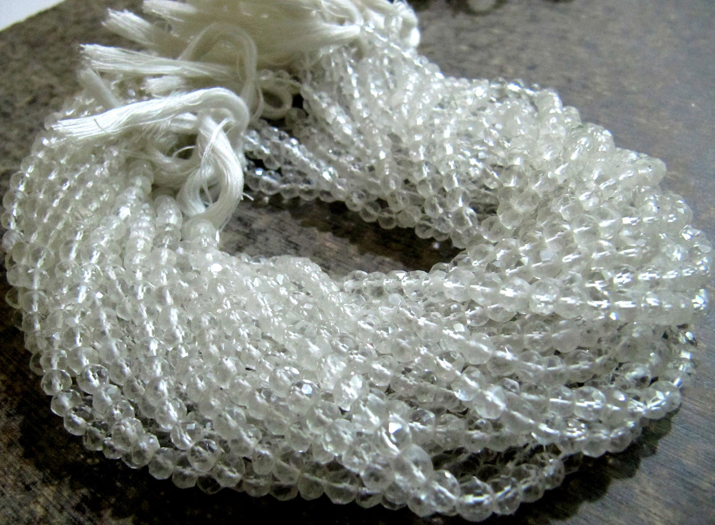 Natural Rock Crystal Rondelle Micro Faceted 4-5mm Size Beads Strand  13 inches long Jewelry Making Gemstone beads