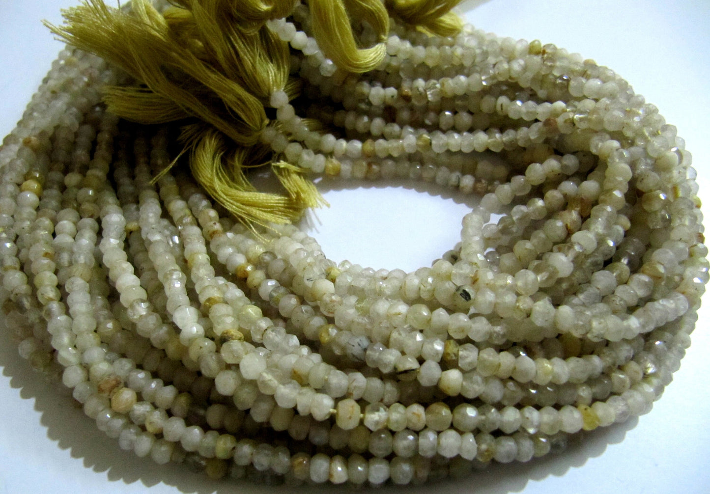 Natural Golden Rutilated Quartz 3-4mm Rondelle Faceted Beads sold per strand 13 Inch Long Semi Precious Golden Rutile Beads Top Quality