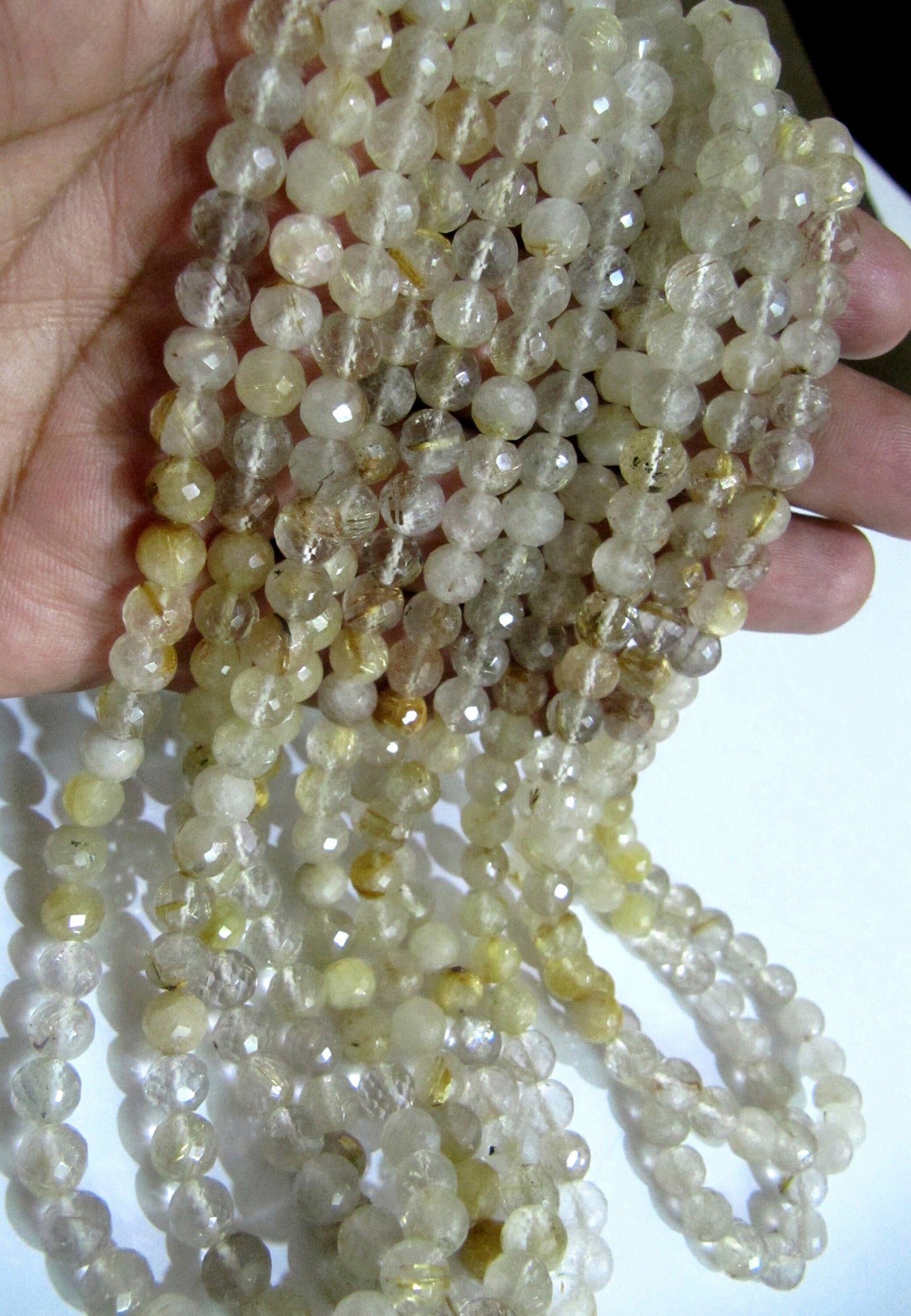 Natural Golden Rutilated 7mm Round Ball Shape Faceted Beads sold per strand 8 Inches Long Semi Precious Golden Color Beads Top Quality