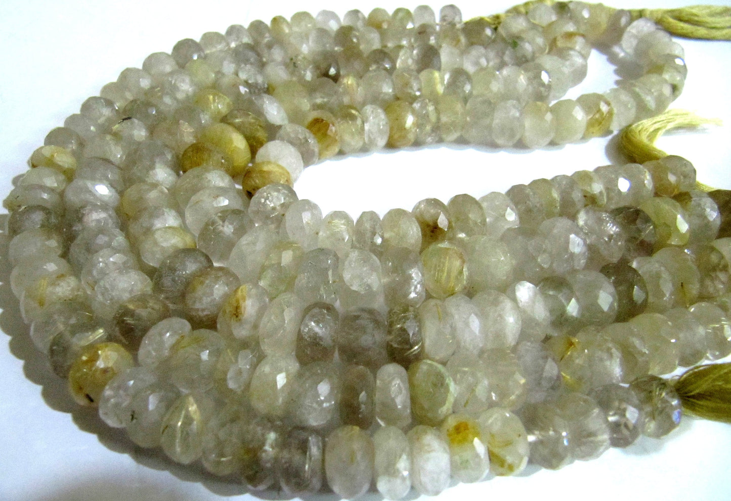 Natural Golden Rutilated Quartz  Rondelle Faceted 10-12mm Beads sold per strand 10 Inches Long Semi Precious Golden Color Beads Top Quality