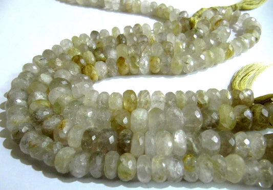 Natural Golden Rutilated Quartz  Rondelle Faceted 10-12mm Beads sold per strand 10 Inches Long Semi Precious Golden Color Beads Top Quality