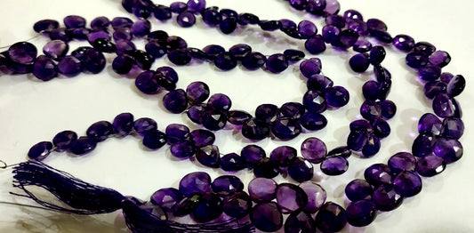 Natural Amethyst Heart Shape 9-10mm Briolette Faceted Beads Strand 8 inches long Wholesale Prices top quality jewelry making gemstone Beads