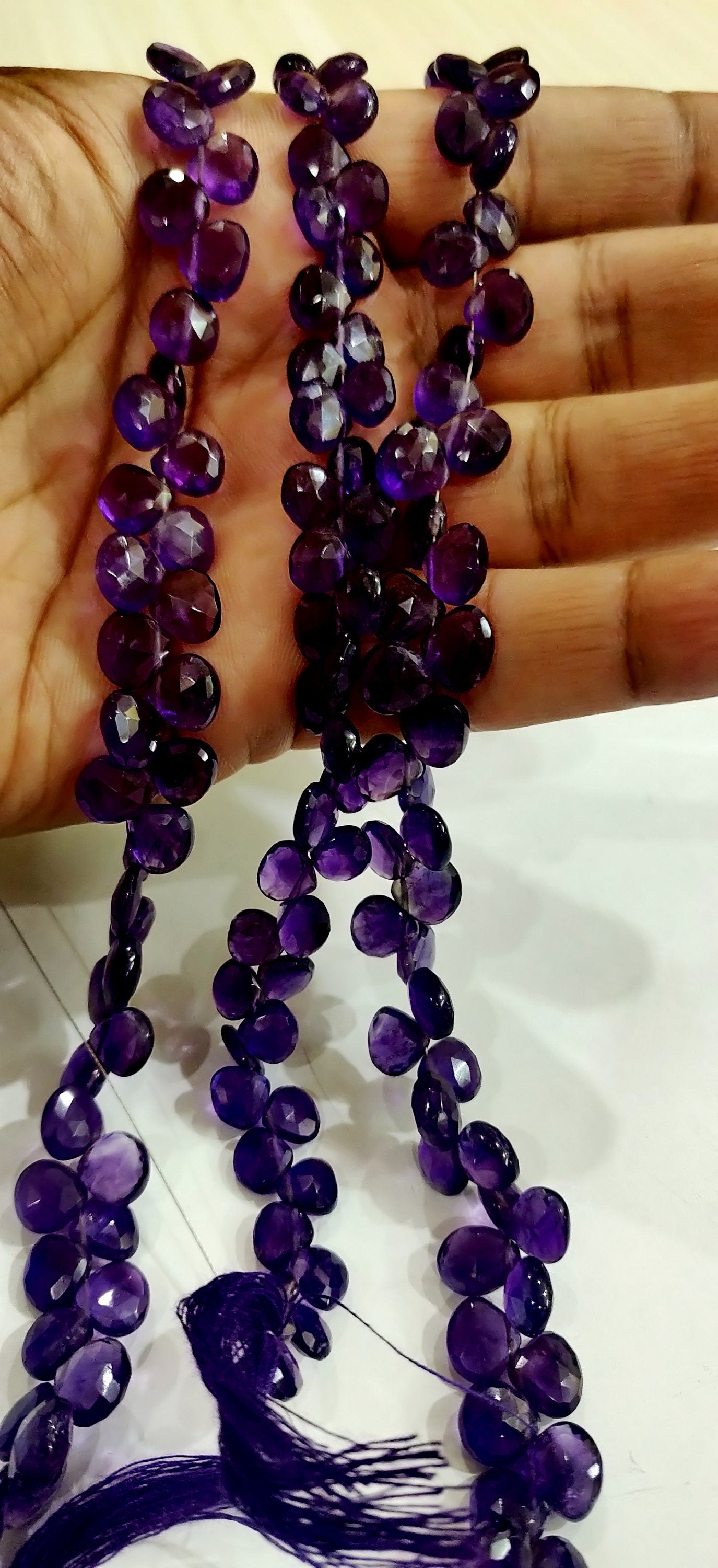 Natural Amethyst Heart Shape 9-10mm Briolette Faceted Beads Strand 8 inches long Wholesale Prices top quality jewelry making gemstone Beads