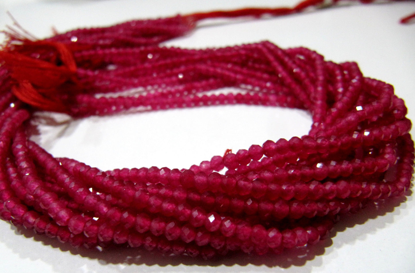Ruby Onyx Rondelle  Faceted Size 3mm Diamond Cut Beads Strand 13 inches long Bright Red Color Micro Faceted Ruby Beads Wholesale Prices