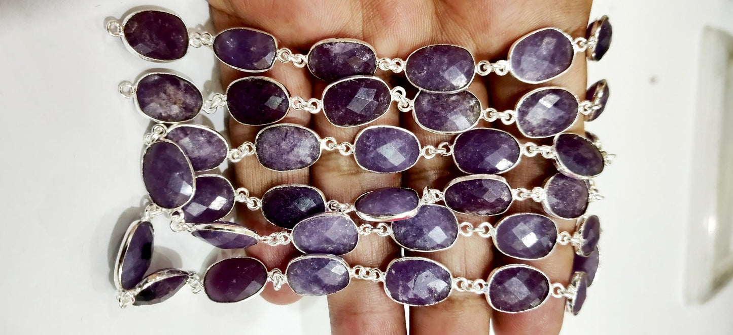 Natural Lepidolite Uneven Free Shape Briolette Faceted Bezel Connector Chain 10 to 15mm Sold Per Foot High Quality Wholesale price