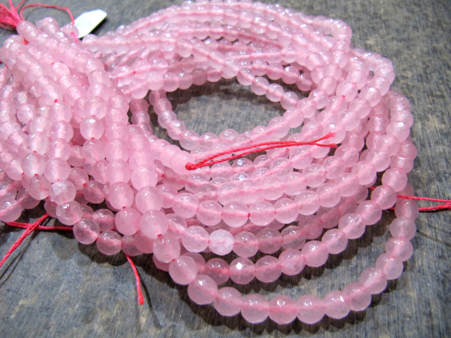 Natural Rose Quartz Round Shape  Briolette Faceted 5-6mm Beads Pink Colour Beads For Jewelry Making Sold Per Strand 14-15 Inches Long