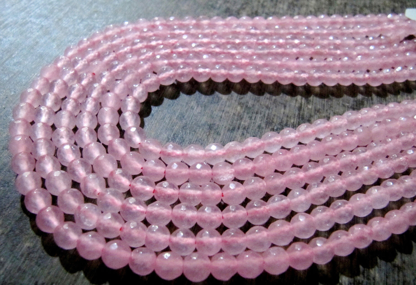 Natural Rose Quartz Round Shape  Briolette Faceted 5-6mm Beads Pink Colour Beads For Jewelry Making Sold Per Strand 14-15 Inches Long
