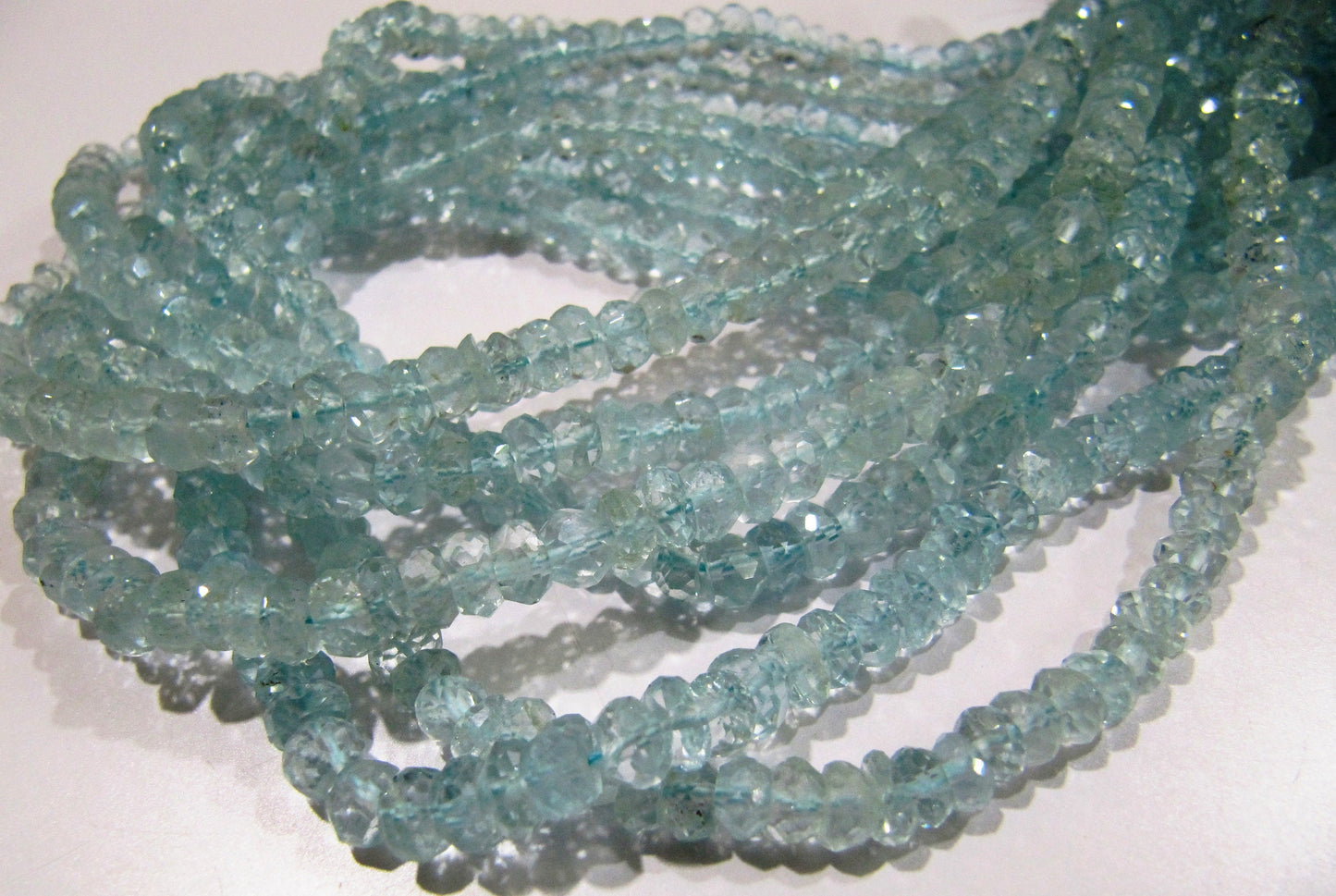 Natural Aquamarine Rondelle Faceted Gemstone Beads sold per Strand 13 inches long  Wholesale Prices aquamarine Gemstone Choose the Size