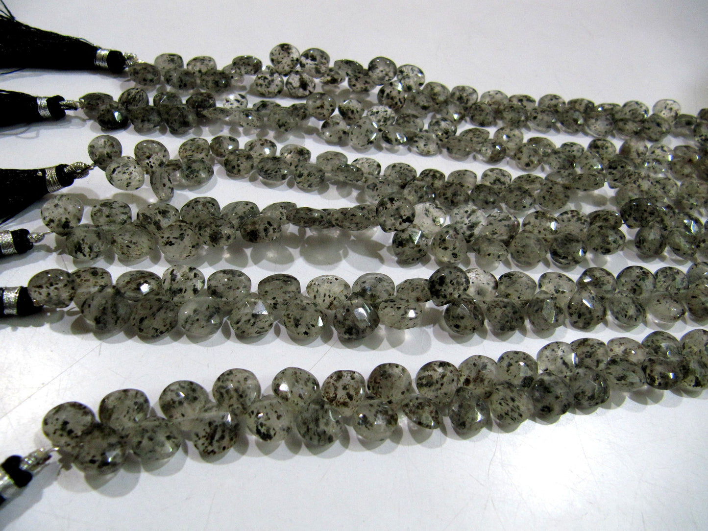Natural Black Rutile Dot Quartz Heart Shape Briolette 10mm  Faceted top quality beads Strand 10 inches long Jewelry making Beads