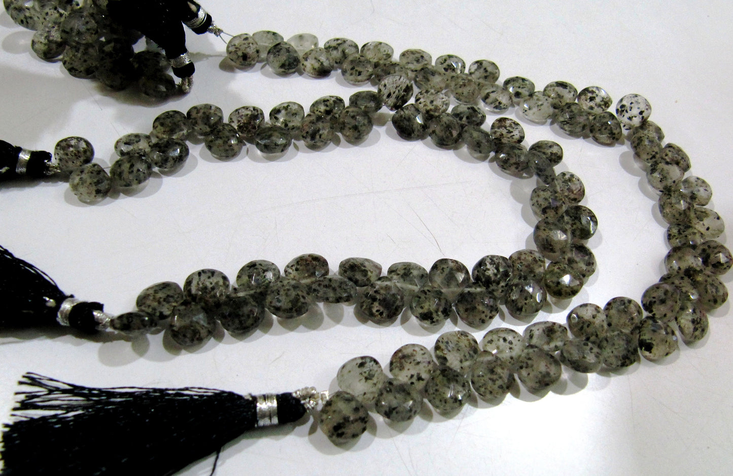 Natural Black Rutile Dot Quartz Heart Shape Briolette 10mm  Faceted top quality beads Strand 10 inches long Jewelry making Beads
