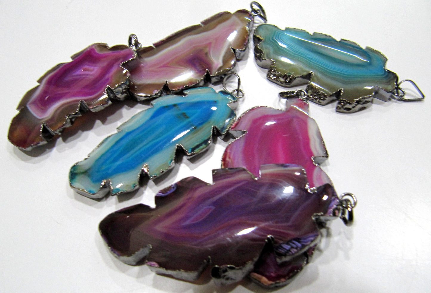 Natural Solar Quartz Druzy Single Bail Stalactite Slice Agate Black Electroplated Designer Pendant Size Approximately 25-30mm Mix Color