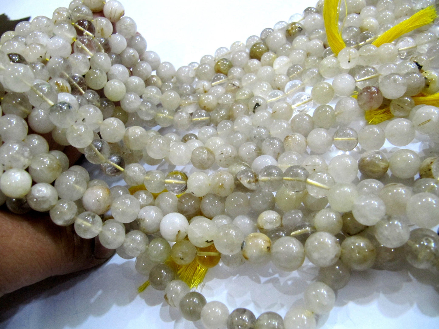 Natural Golden Rutilated 9-10mm Round Ball Shape Plain Smooth Beads Strand 13 Inches Long Semi Precious Golden Color Beads
