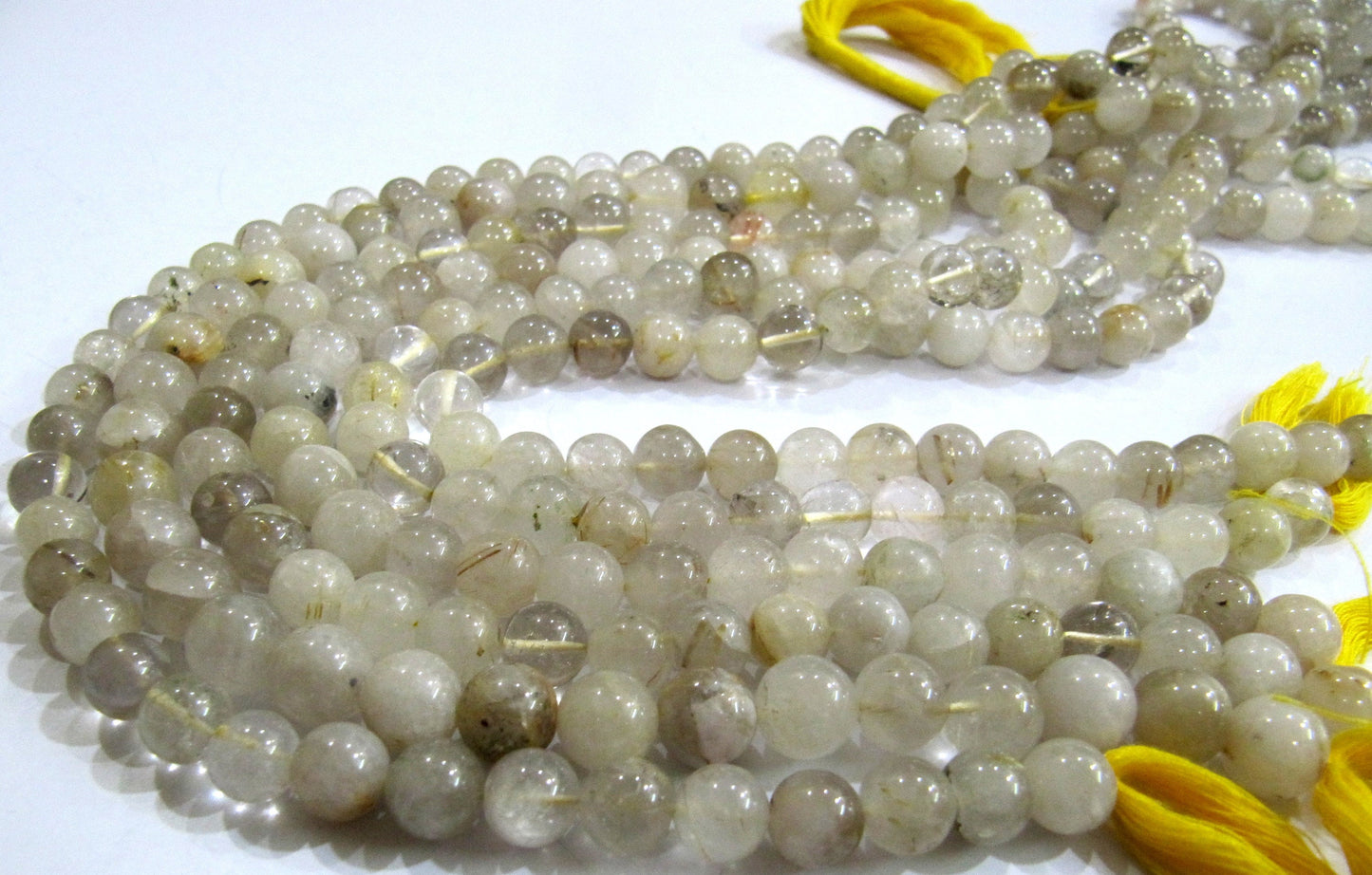 Natural Golden Rutilated 9-10mm Round Ball Shape Plain Smooth Beads Strand 13 Inches Long Semi Precious Golden Color Beads
