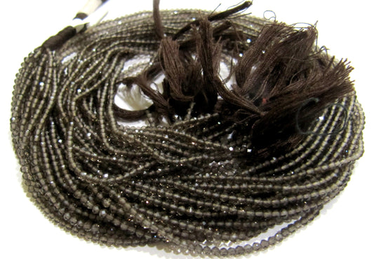 Natural Smoky Quartz  2 to 2.5mm Rondelle Micro faceted Gemstone Beads Strand 13 Inches Long Best Quality Beads