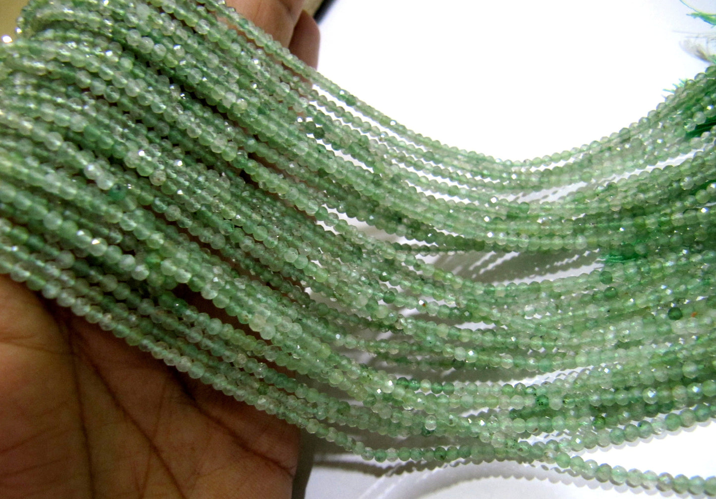 Natural Green Strawberry Quartz 2.5 to 3mm Rondelle Micro faceted Gemstone Beads Strand 13 Inches Long Best Quality Beads