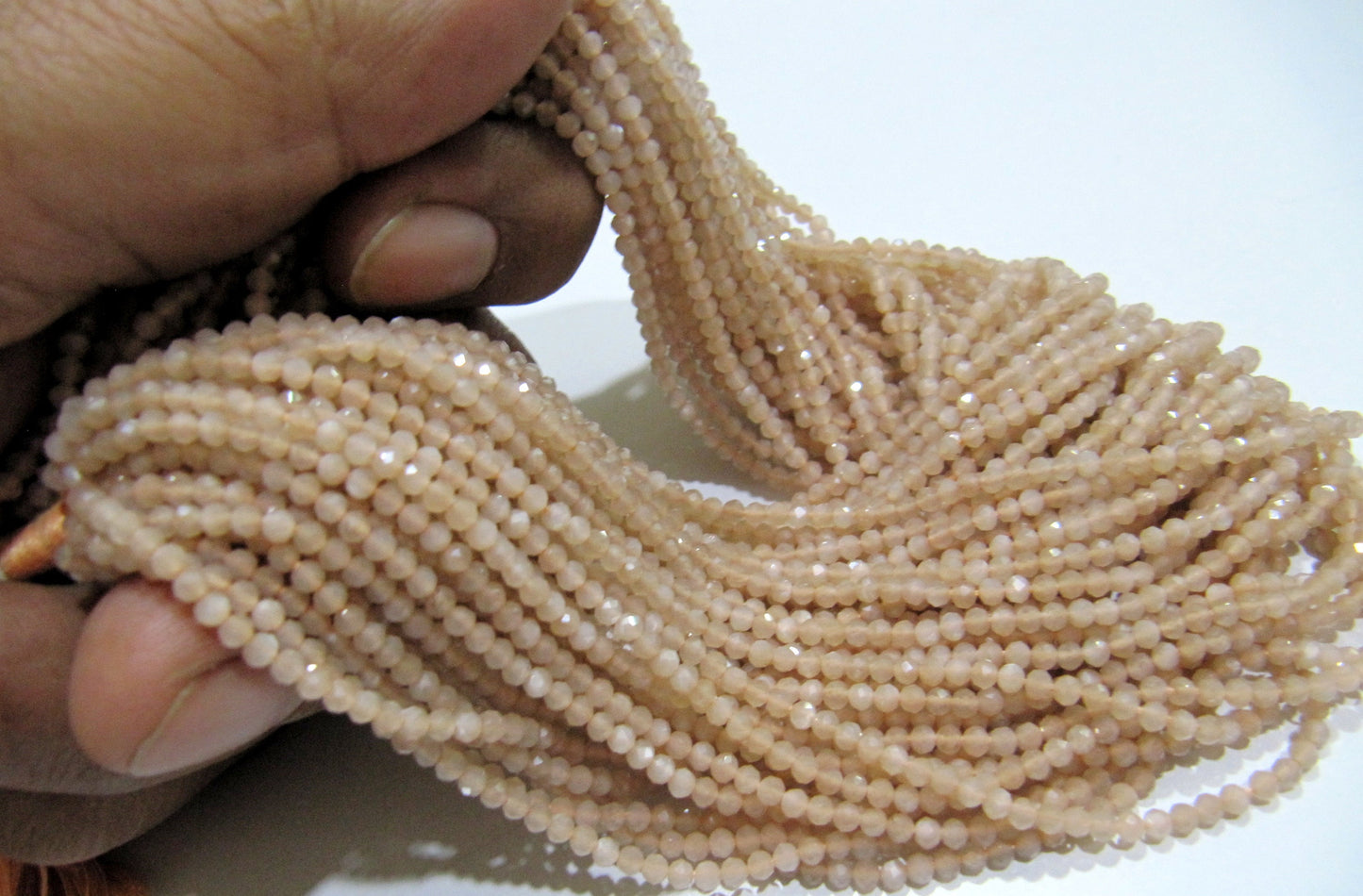 Natural Peach Moonstone 2.5mm Rondelle Micro faceted Gemstone Beads Strand 13 Inches Long Best Quality Beads Sold Per Strand