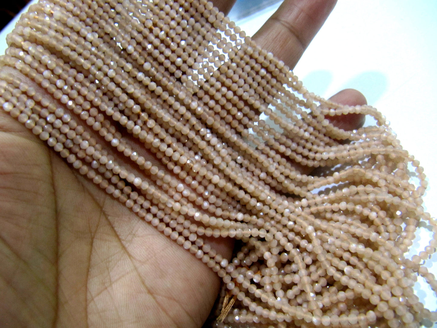 Natural Peach Moonstone 2.5mm Rondelle Micro faceted Gemstone Beads Strand 13 Inches Long Best Quality Beads Sold Per Strand