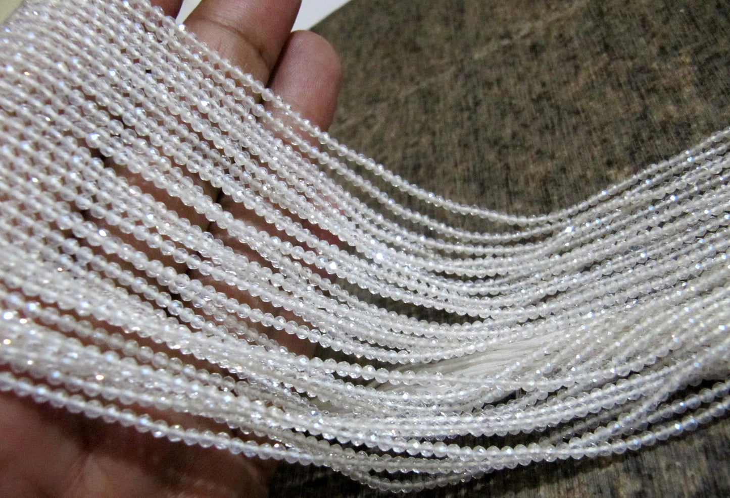 Natural Rock Crystal 2mm Rondelle Micro faceted Gemstone Beads Strand 13 Inches Long Best Quality Beads Sold Per Strand
