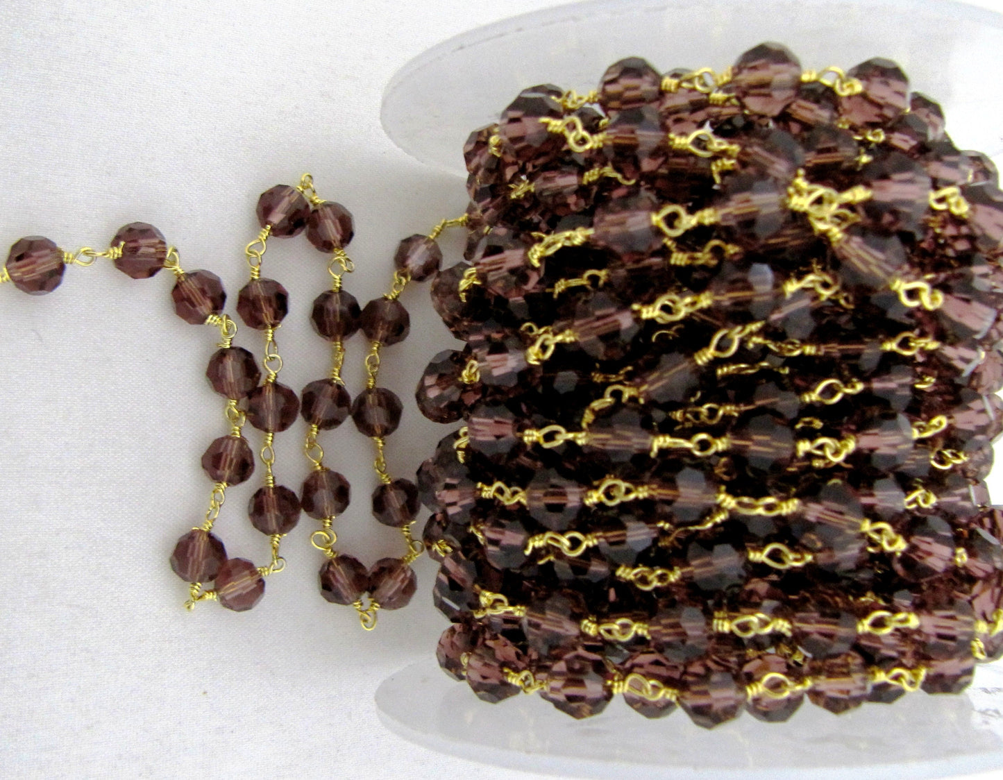 3 Feet-Rhodolite Garnet  Hydro Quartz Rondelle Faceted 6mm Beaded Wire Wrapped Rosary Chain Gold/Silver/Black Plated Chain