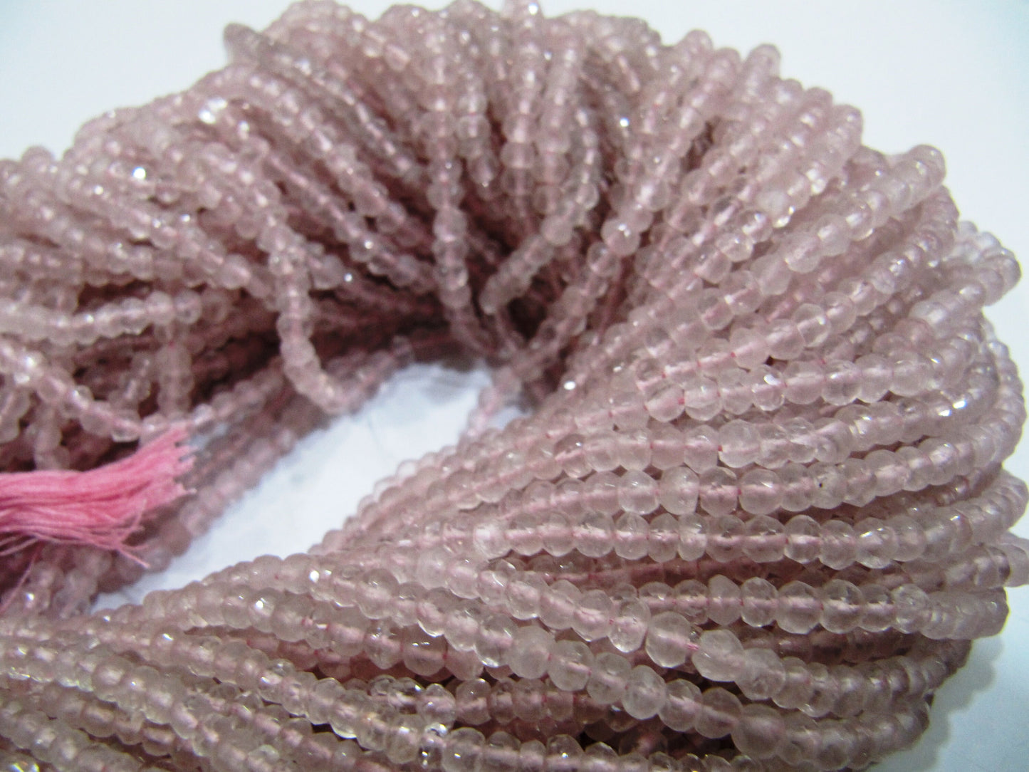 Natural Rose Quartz  Rondelle Faceted 3-4mm Size Beads Strand 13 inches Long Jewelry making Gemstone Wholesale Prices